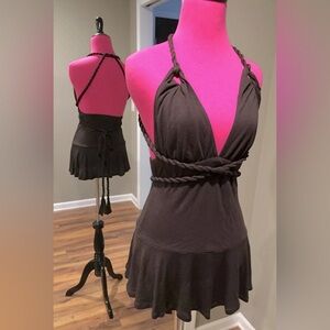 VINTAGE KARANINA BROWN CONVERTIBLE BRAIDED STRAP 100% MODAL TANK TOP-LARGE